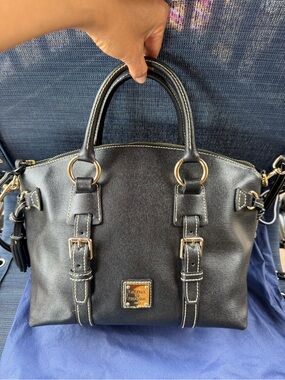 Dooney & Bourke Black Leather Satchel with Gold Hardware